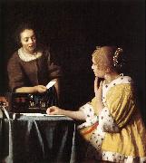 VERMEER VAN DELFT, Jan Lady with Her Maidservant Holding a Letter wetr oil painting reproduction